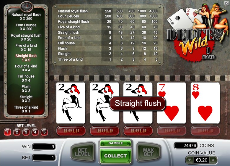 video poker single play deuces wild bonus